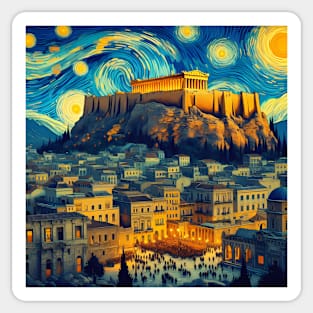 Athens, Greece, in the style of Vincent van Gogh's Starry Night Sticker